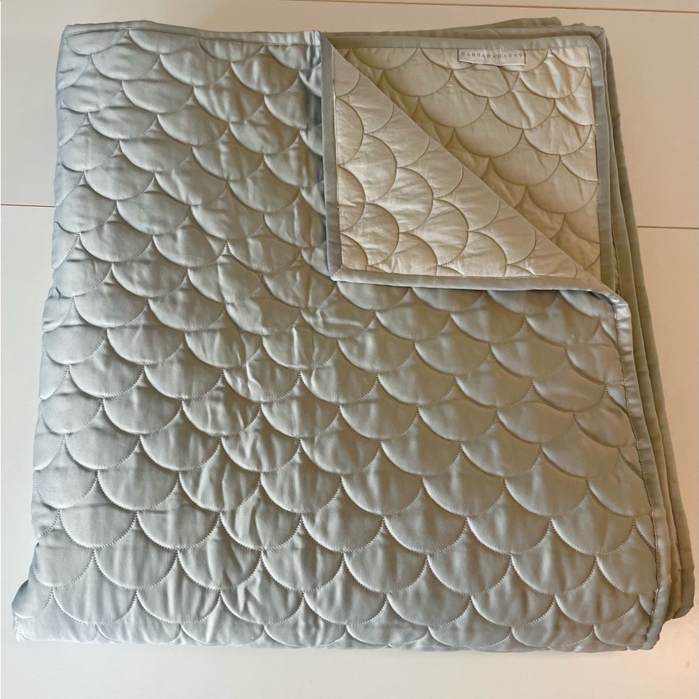 Barbara Barry Crescent Moon Queen Coverlet Silvery Aqua Satin / Cotton